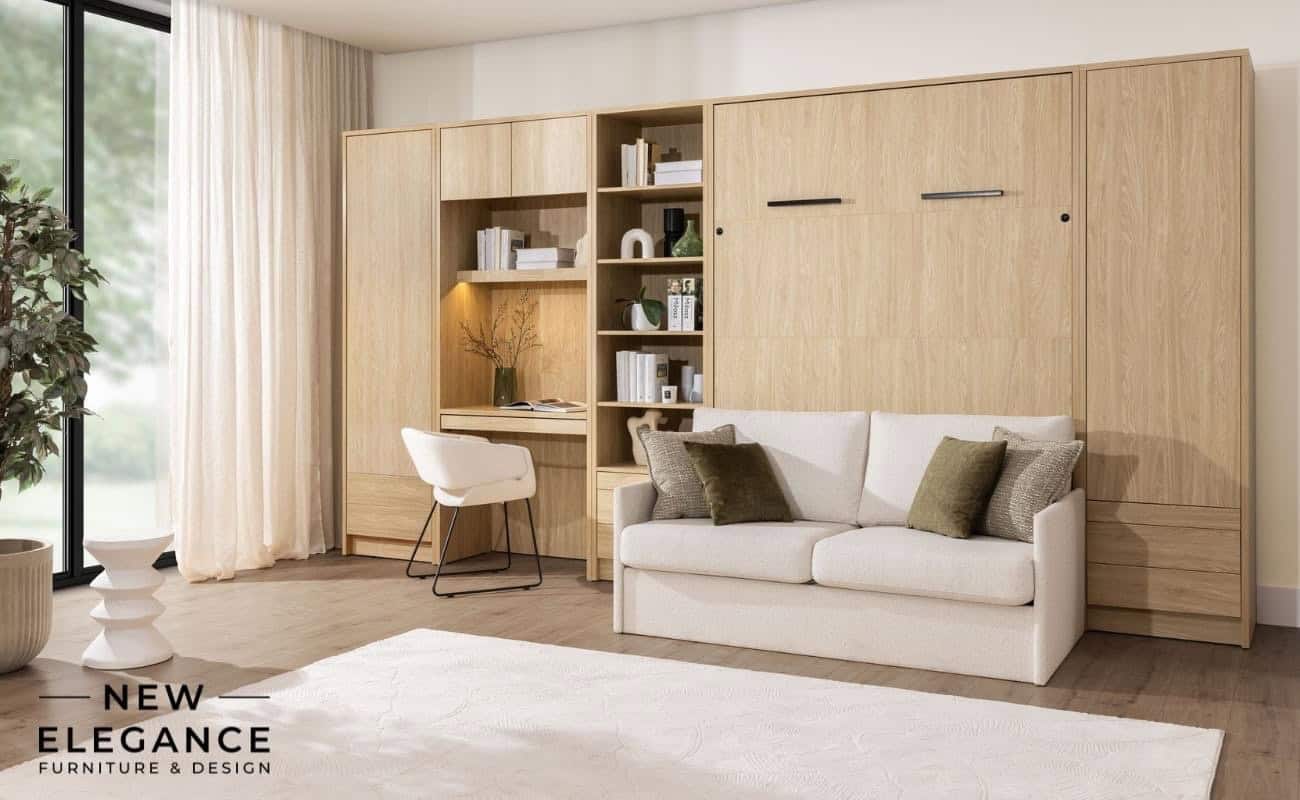 Półkotapczan z sofą Genius dąb olejowany z dodatkowym regałem i szfami